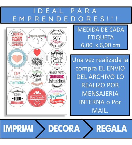 Kit Imprimible 02 Frases Color Stikers Tag Topper Emprender