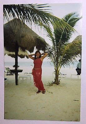 Vintage Photo Woman Posing In Red Skirt & Tank Top On Th Lql