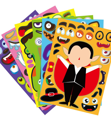 Halloween Make A Face Sticker Zombie Pumpkin Witch Puzzle
