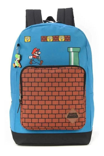 Mochila Escolar Infantil Luxcel Super Mario Azul - Ms46