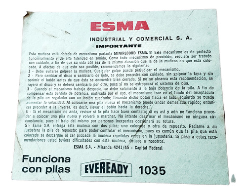 Muñeca Antigua Melih. Caja Original Con 2 Discos (años60) (Usado)