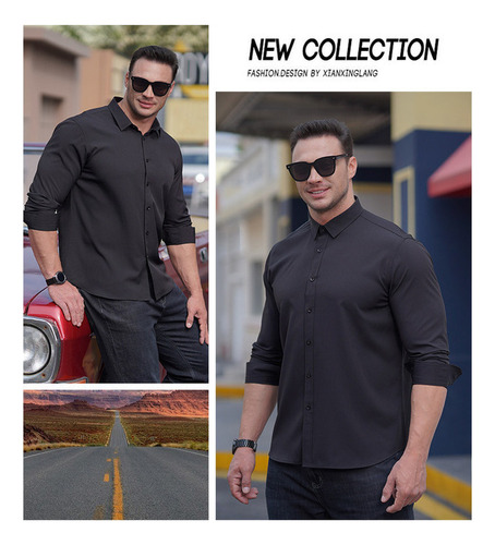 Camisa Elástica Manga Larga Para Hombre Talla Grande