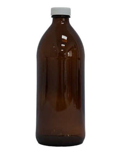 Botella Ámbar Vidrio 500 Ml Con Tapa Blanca