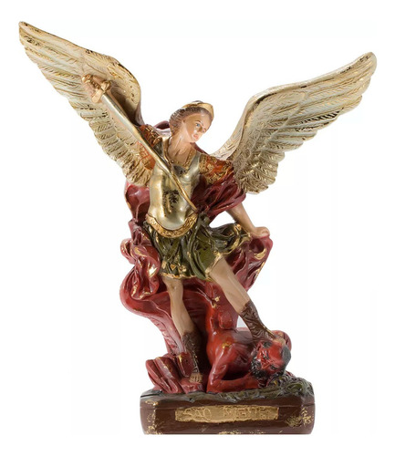Imagen de San Miguel Arcángel, escultura católica barroca de 15 cm, color rojo