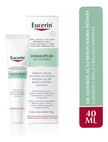 Eucerin Dermo Pure Oil Control Creme Facial Ação Renovadora Intensa Tipo de pele Oleosa 40mL