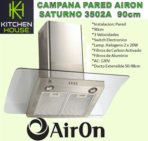 Campana Pared Airon  3502a-90 Saturno 90cm Acero - Cristal