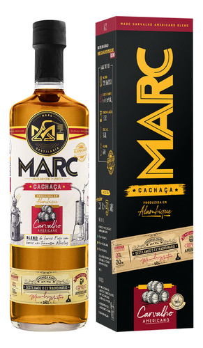 Cachaça MARC Carvalho Americano Blend Premium Ouro Envelhecida Alambique Destilaria com caixa 700ml