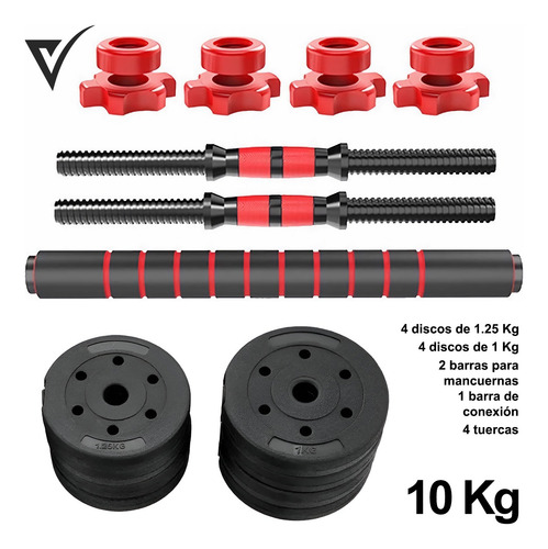 Mancuernas Pesas Ajustables Con Barra Kit De Ejercicio 10kg Negro