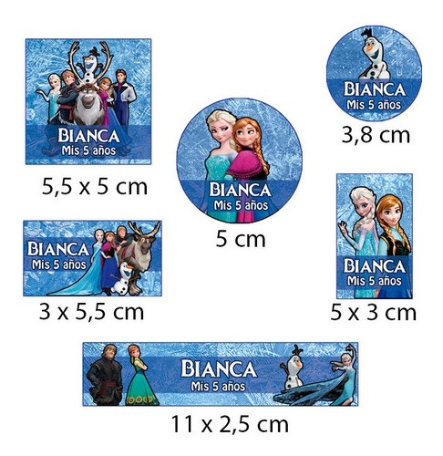 Kit 252  Stickers Frozen Troquelados Candy Bar Etiqueta