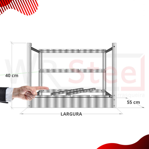 Suporte Inox Wr Steel 55cm Comprimento Para Espeto E Grelha