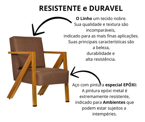 Poltrona Texas 1 Lugar Linho Chocolate Base De Aço Dourado