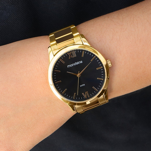 Relógio Mondaine Feminino Analógico Dourado Fundo Preto