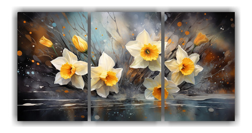 60x30cm Cuadro Pintura Abstracta Flores Narcisos Flores