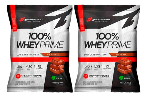 2x 100% Whey Prime 900g Refil - Body Action Sabor Chocolate