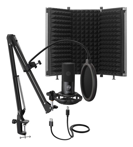 Microfono Condenser Podcast Kit + Escudo Acustico 