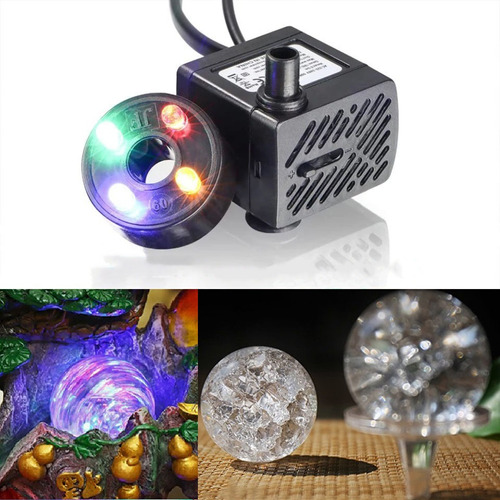 Bomba Submersa Led 180l/h + Bola Esfera Vidro 5cm + Suporte