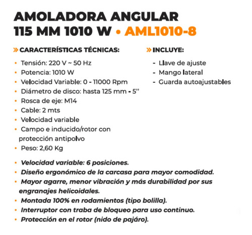 Imagen 5 de 6 de Amoladora Angular Lüsqtoff Aml1010-8 + Guantes Segod Regalo