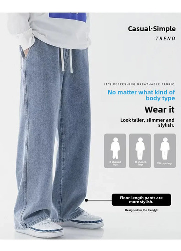 Vaqueros De Mezclilla Holgados De Pierna Recta Para Hombre