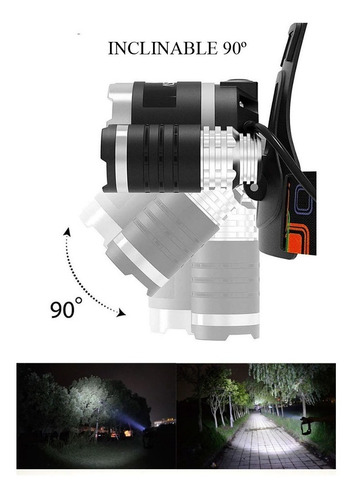 Imagen 8 de 10 de Linterna Led Recargable Minero Vincha 3 Cree T6 Usb 12v
