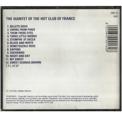 Cd Stephane Grappelli Django Reinhardt Quintet Hot Club