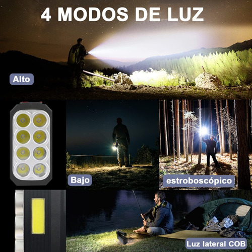 Lampara Táctica 15000 Lm 8led+cob Recargable Solar Usb