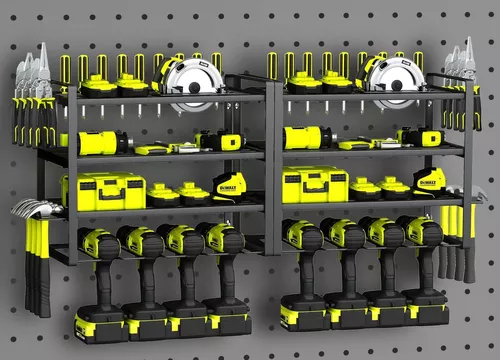 KAFAHOM Organizador de herramientas eléctricas, soporte de pared de 4  capas, organizador de herramientas de metal resistente y estante de
