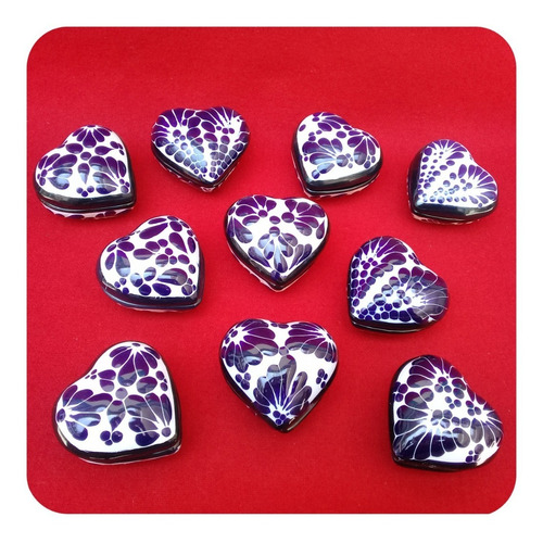 Imagen 5 de 5 de Alhajero De Talavera Poblana Corazón Azul 6cm Recuerdos Lhj
