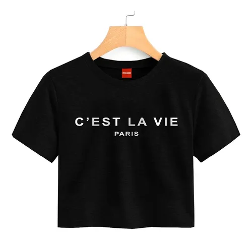 Blusa Crop Top Paris La Vie Dama Playera Crop Negra 809