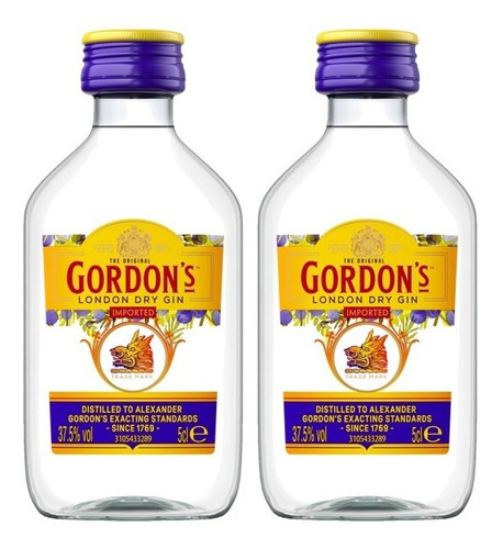 2 Und Miniaturas Gin Gordon´s London Dry 50ml Imported 2x50m