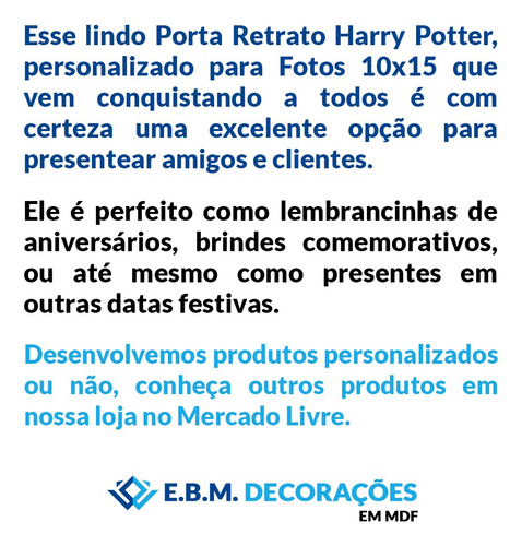 20 Porta Retrato Hary Potter Personaliza C/ Base Mdf Cru