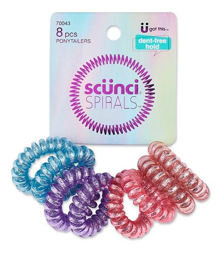 Ligas Elasticas Spirals  Colores Scunci  8 Pzas 70043smx