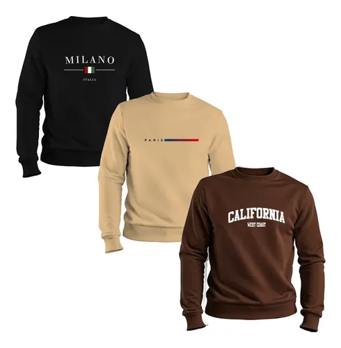 Kit 3 Moletom gola redonda Milano Paris, masculino