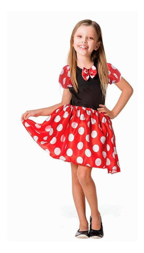 Fantasia Vestido Infantil Da Minnie Mouse Vermelha 2-12 Anos