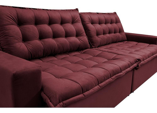 Sofá Retrátil Reclinável E Cama 2,35m Cama Inbox Flex. Suede Cor Vinho Desenho Do Tecido Liso