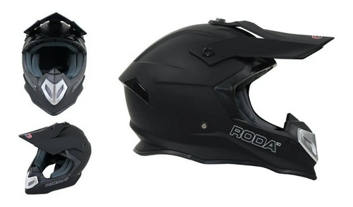 Casco Cross Roda Tornado Negro Mate Certificado Dot Calidad