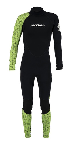 Akona Wetsuit 3/2 Full Para Niños / Negro - Verde