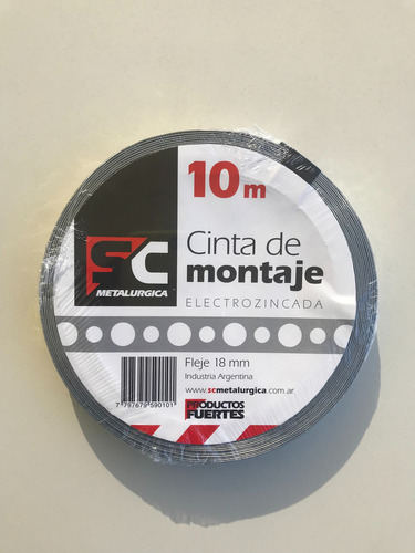 Cinta Metálica Para Montaje Perforado Galvanizado 10 Metros Color Plateado