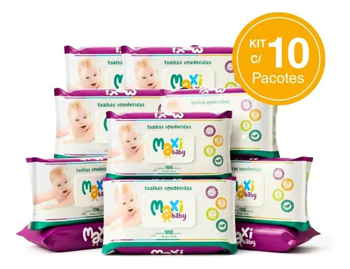 Kit 10 Toalhas Umedecida Hipoalergênico 100un Cada Maxi Baby