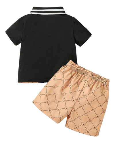 Conjunto Para Bebé Niño Camisa Estampada Y Pantalón Corto Café 9-12 M