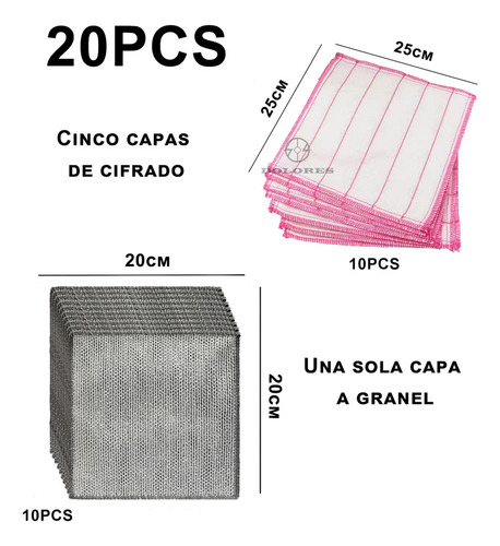 20pcs Rejilla Metalica Paño Microfibra Toalla Cocina Trapo
