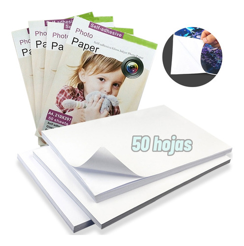 Paquete Papel Adhesivo Fotográfico Glossy A4 135g 50 Hojas