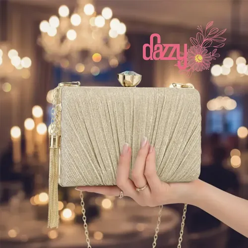 Dazzy Bolsa Clutch Para Casamento Festas Moda Dourada Plissada Co...