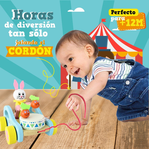 Carrito Juguete Didactico Arrastre Artesanal Animalitos