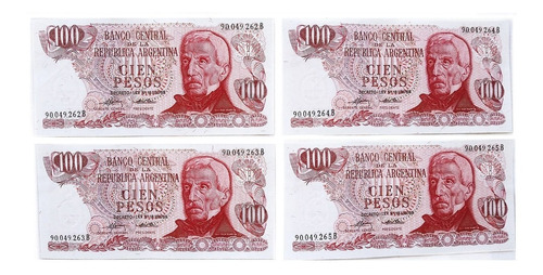 4 Billetes 100 Pesos B Arg 1975 Bottero 2398 - S/c Y Correl