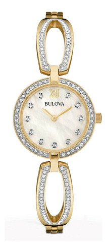 Reloj Bulova Mujer Clasico Cristales 98l225 Color de la malla Dorado Color del bisel Dorado Color del fondo Blanco