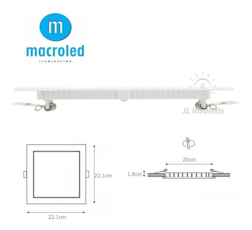 Imagen 3 de 4 de Panel Led Cuadrado 18w 220v Embutir Luz Fria