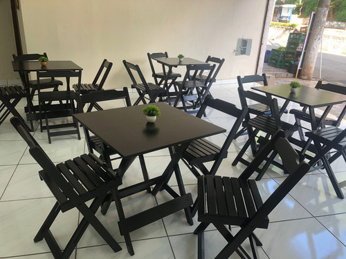 Mesa De Jantar 70x70 Com 4 Cadeiras Dobráveis Madeira