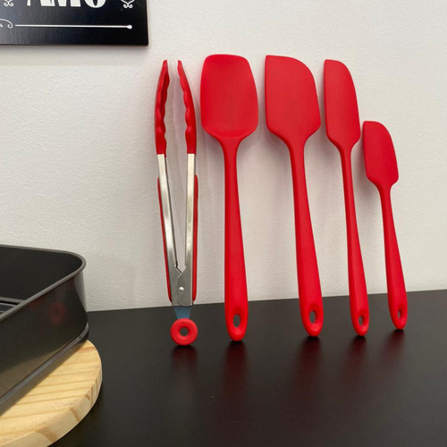 Unyhome Confeitaria Jogo De Espátulas E Pegador Em Silicone Vermelho Resistente