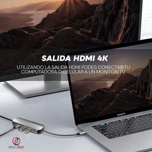 Imagen 6 de 9 de Adaptador Usb C Para Celular Macbook Pro Air Hdmi 4k 6 En 1