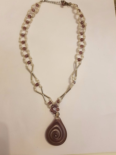 Colar Fashion Perolas Pingente Cristal Murano 50 Cm